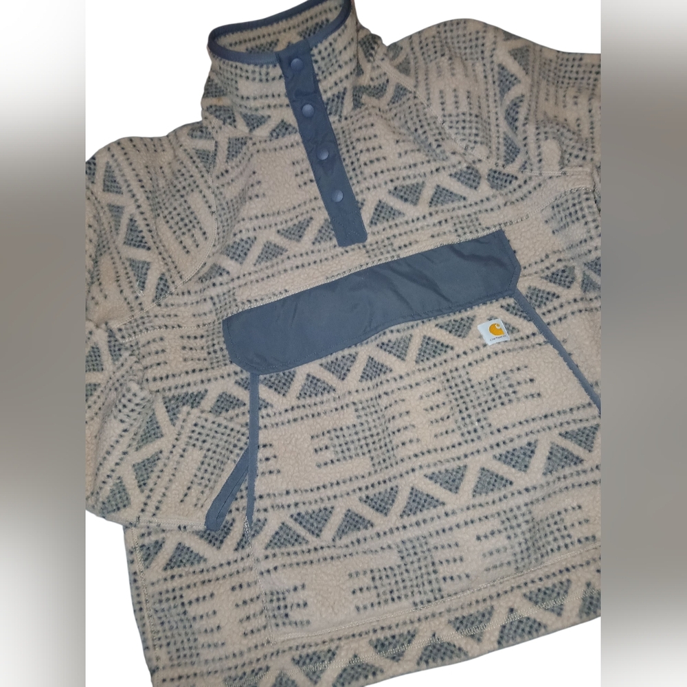 Carhartt Womens Relaxed Fit Tan + Gray Geometric Fleece Pullover XL - Picture 14 of 14